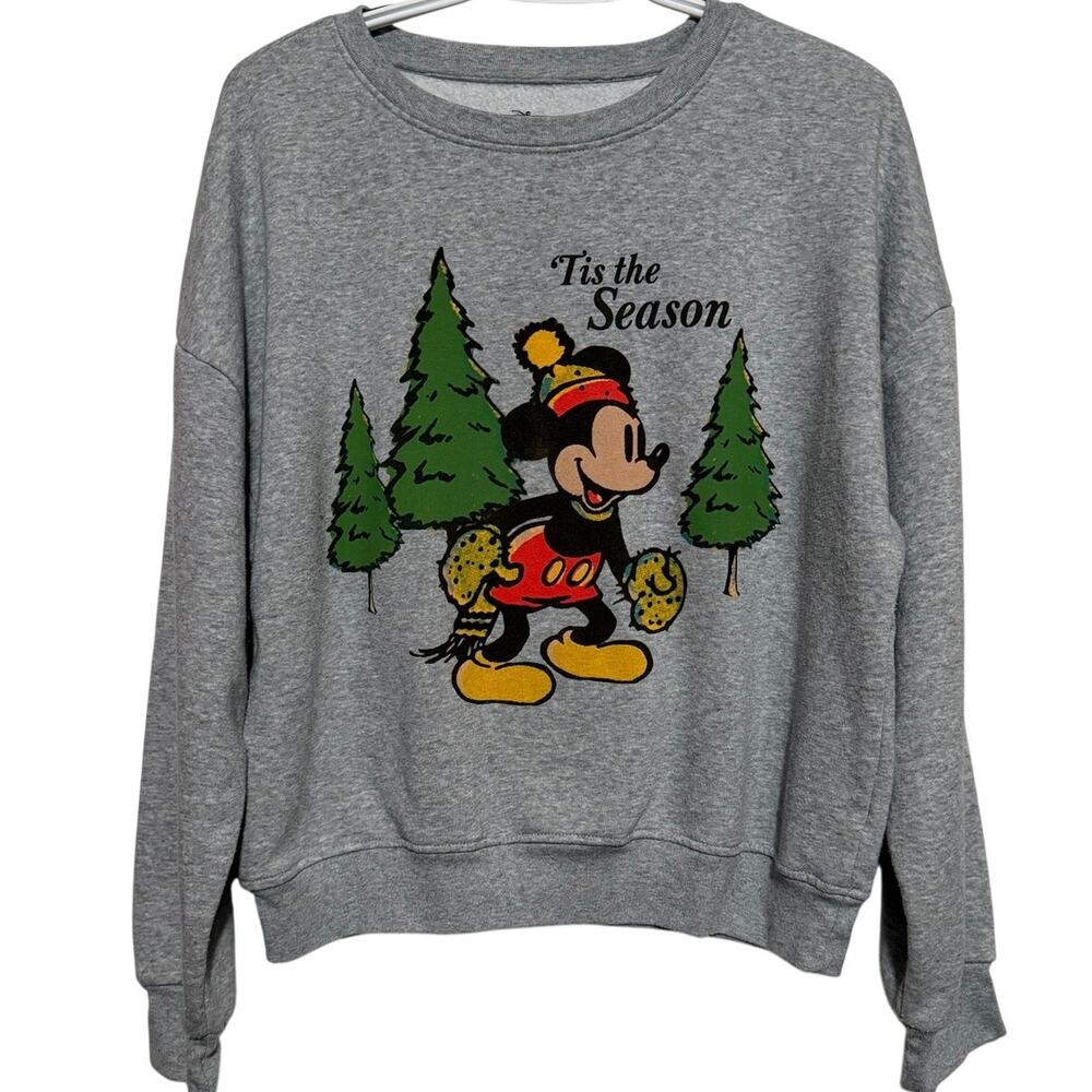 Disney Women's Mickey Mouse 'Tis the Season' Christmas Trees Sweatshirt Size L